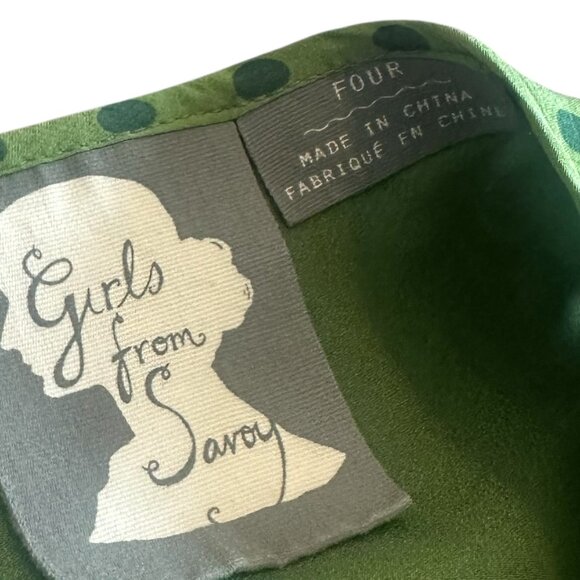 Girls From Savoy Anthropologie Green Star Print Silk Dress A-Line Size 4 Women's - Picture 12 of 12